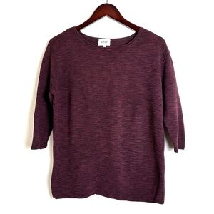 Wilfred aritzia maroon ribbed linen blend quarter sleeve round neck sweater s